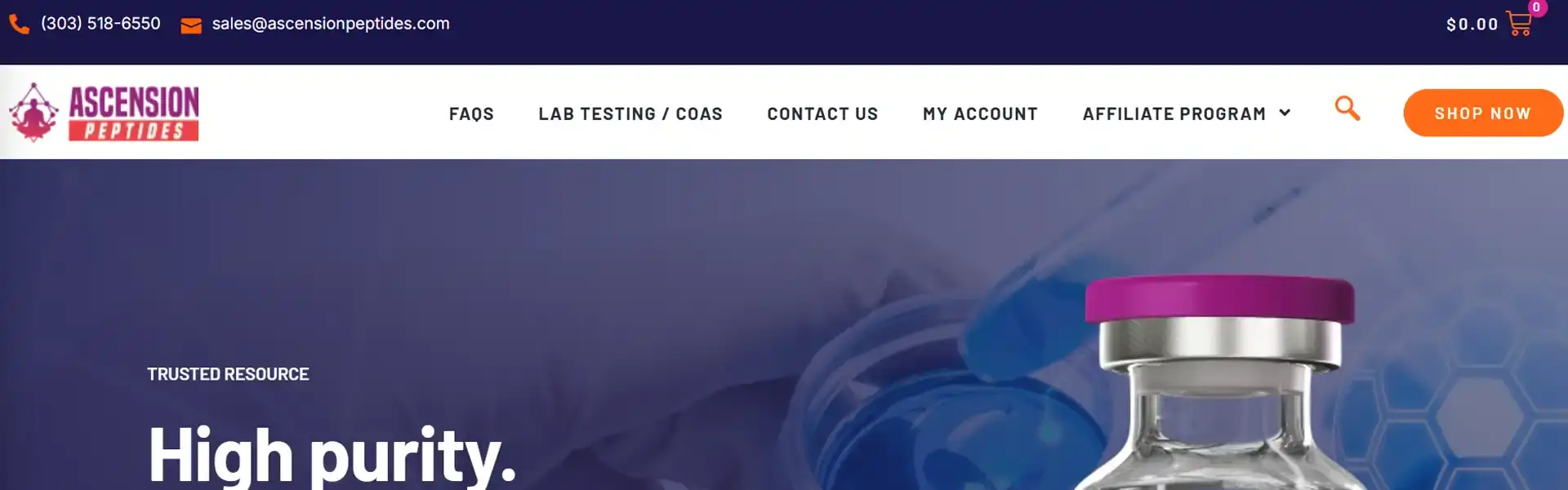 Ascension Peptides storefront banner