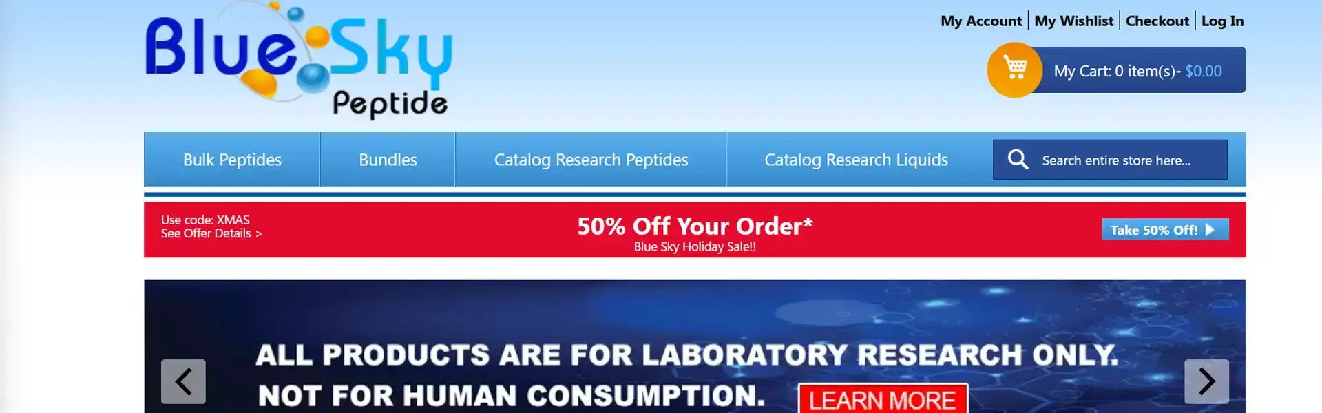 Blue Sky Peptide storefront banner