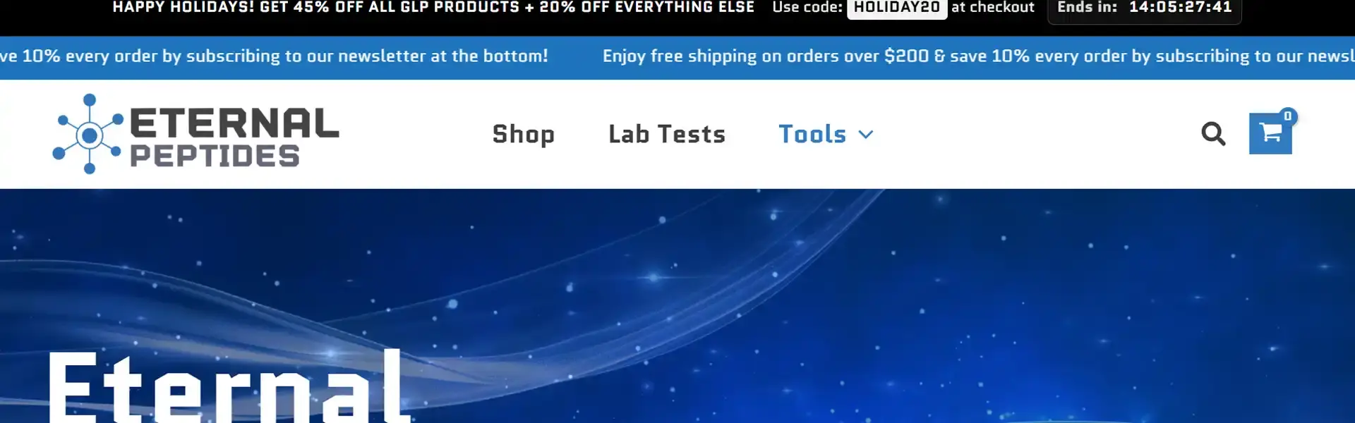 Eternal Peptides storefront banner