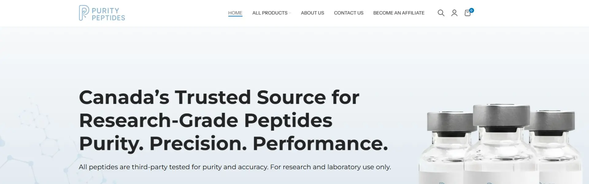 Purity Peptides storefront banner