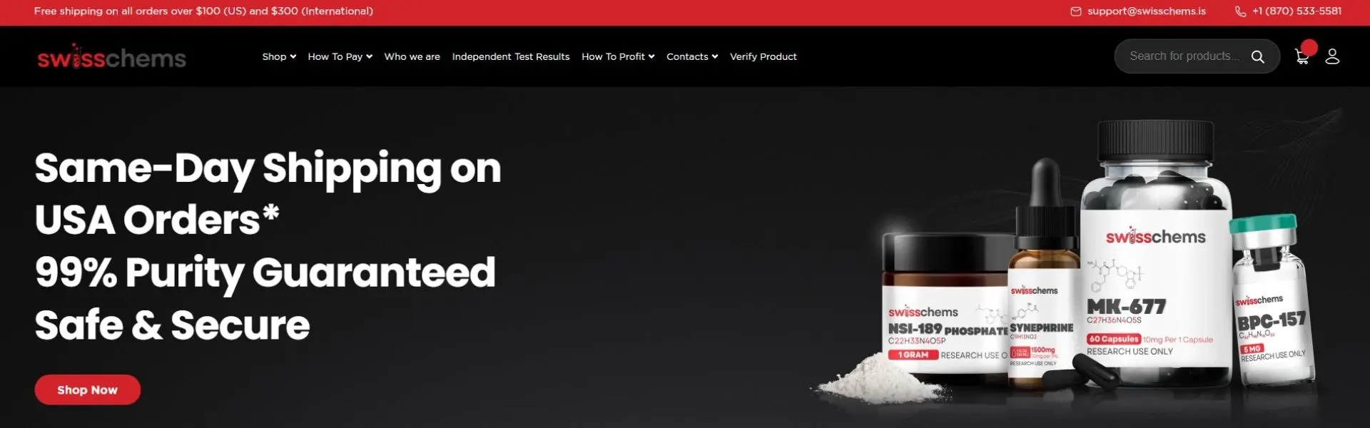Swiss Chems storefront banner
