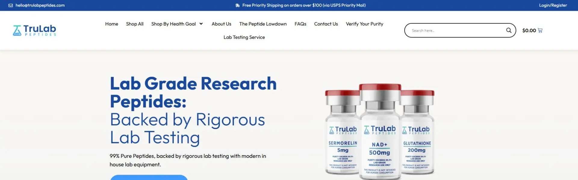 TruLab Peptides storefront banner