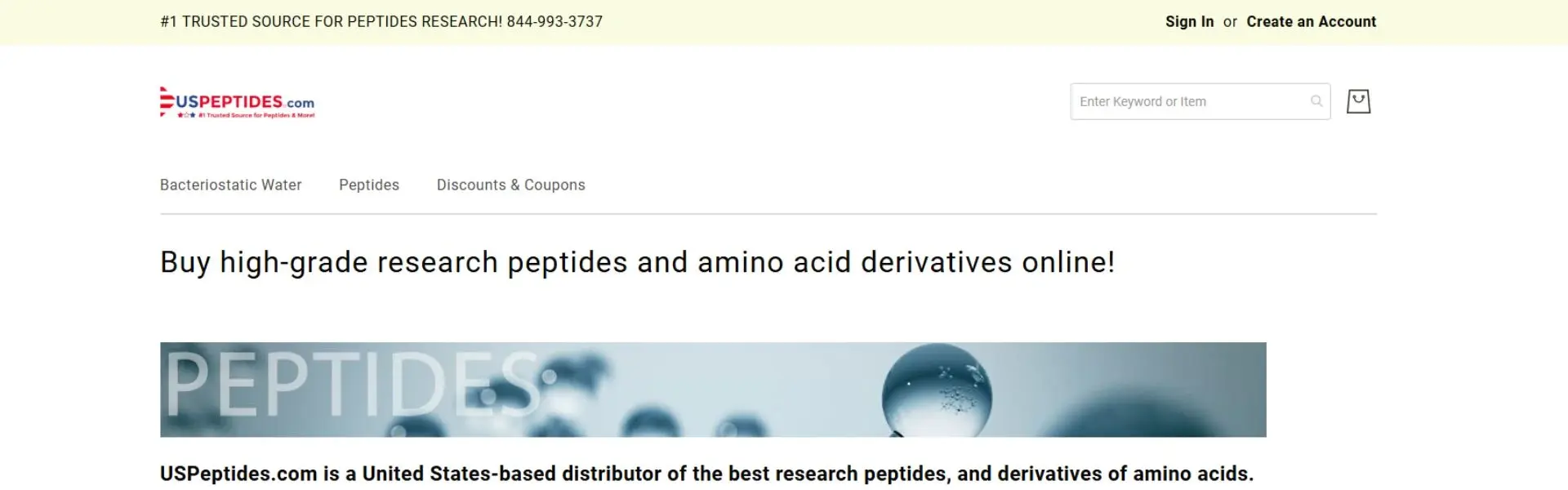 US Peptides storefront banner