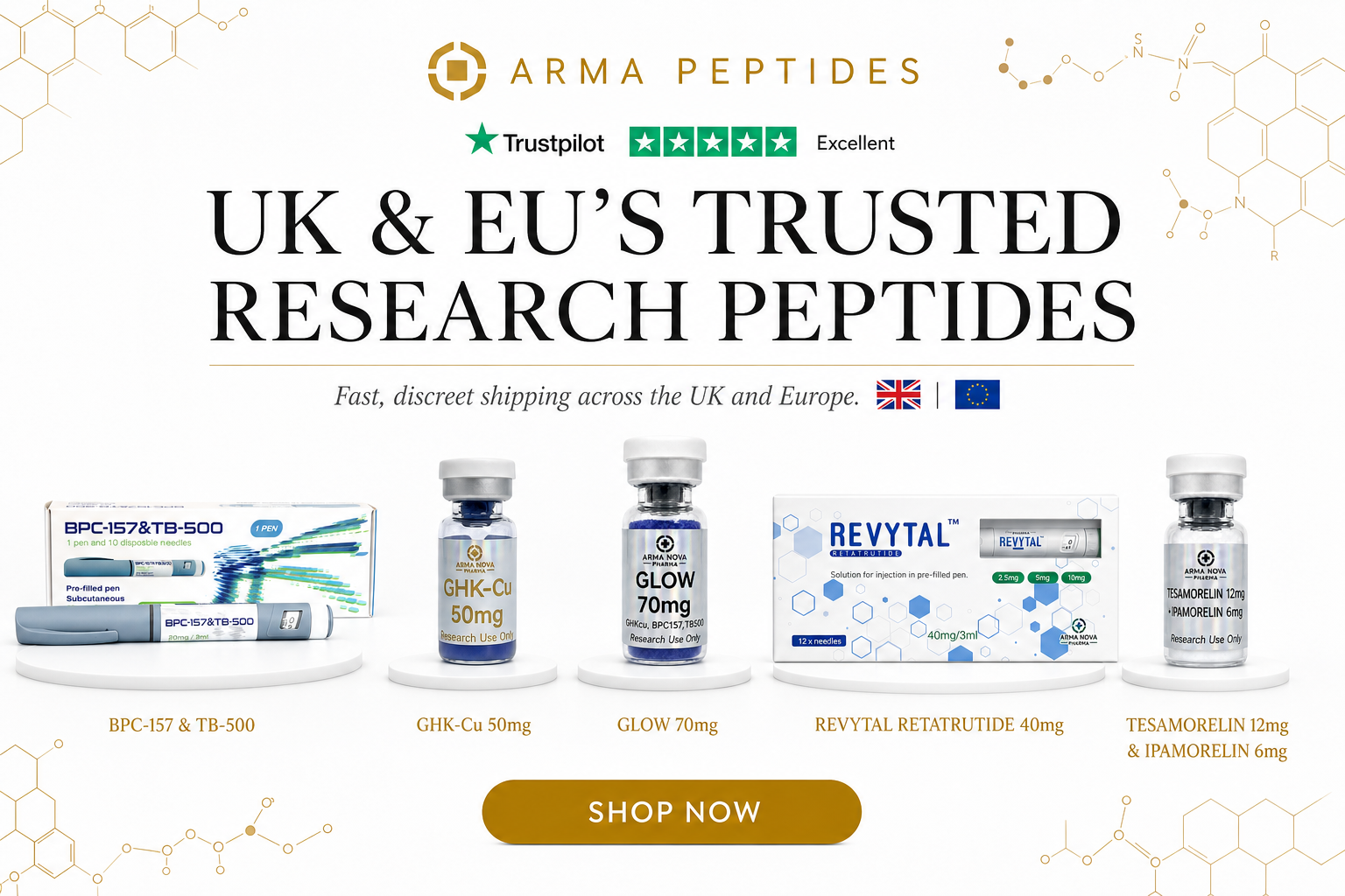 Arma Peptides Shop storefront banner